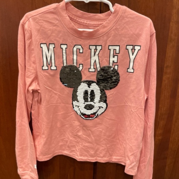 Abercrombie kids Pink Sequin Mickey Mouse Long Sleeve T-Shirt - Size 7/8 - Picture 1 of 5